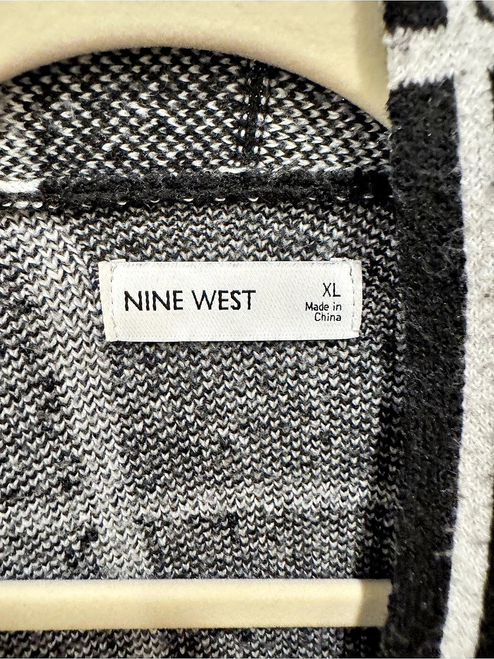 ✨ Nine West Black White Windowpane Plaid Longline Cardigan XL EUC ✨ - Picture 4 of 5
